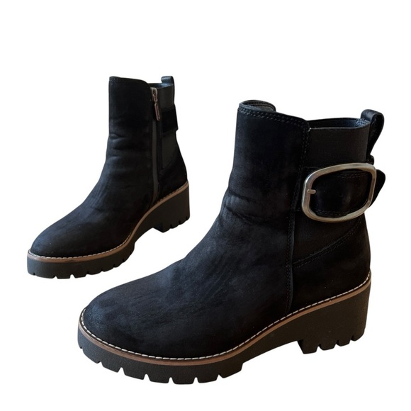 BLONDO DANIKA BLACK NUBUCK BOOTS 7M WATERPROOF ANKLE ZIP LUG SOLE EDGY CASUAL - Picture 3 of 13
